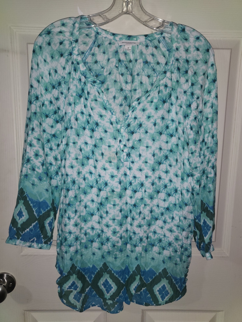 beachlunchlounge Teal and Aqua Printed Pullover Tunic Small